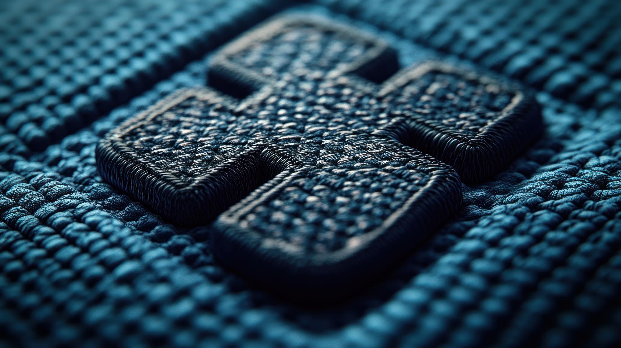 Branded patch embroidered with metallic thread