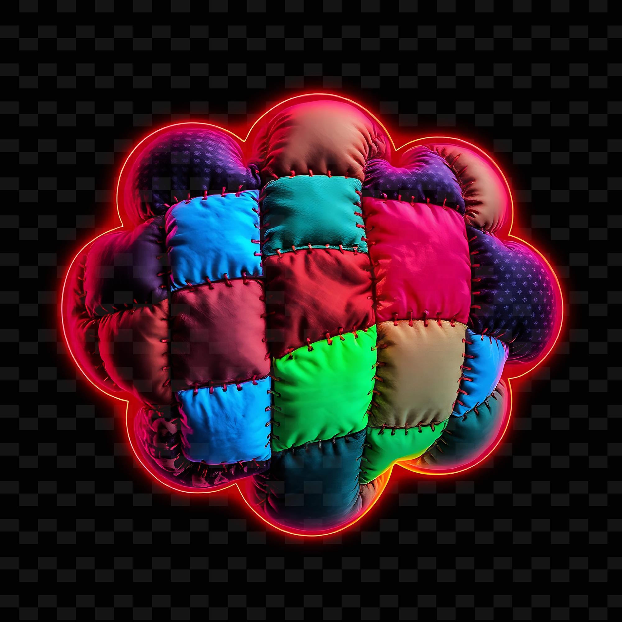 Close-up of geometric embroidered patch with neon threads